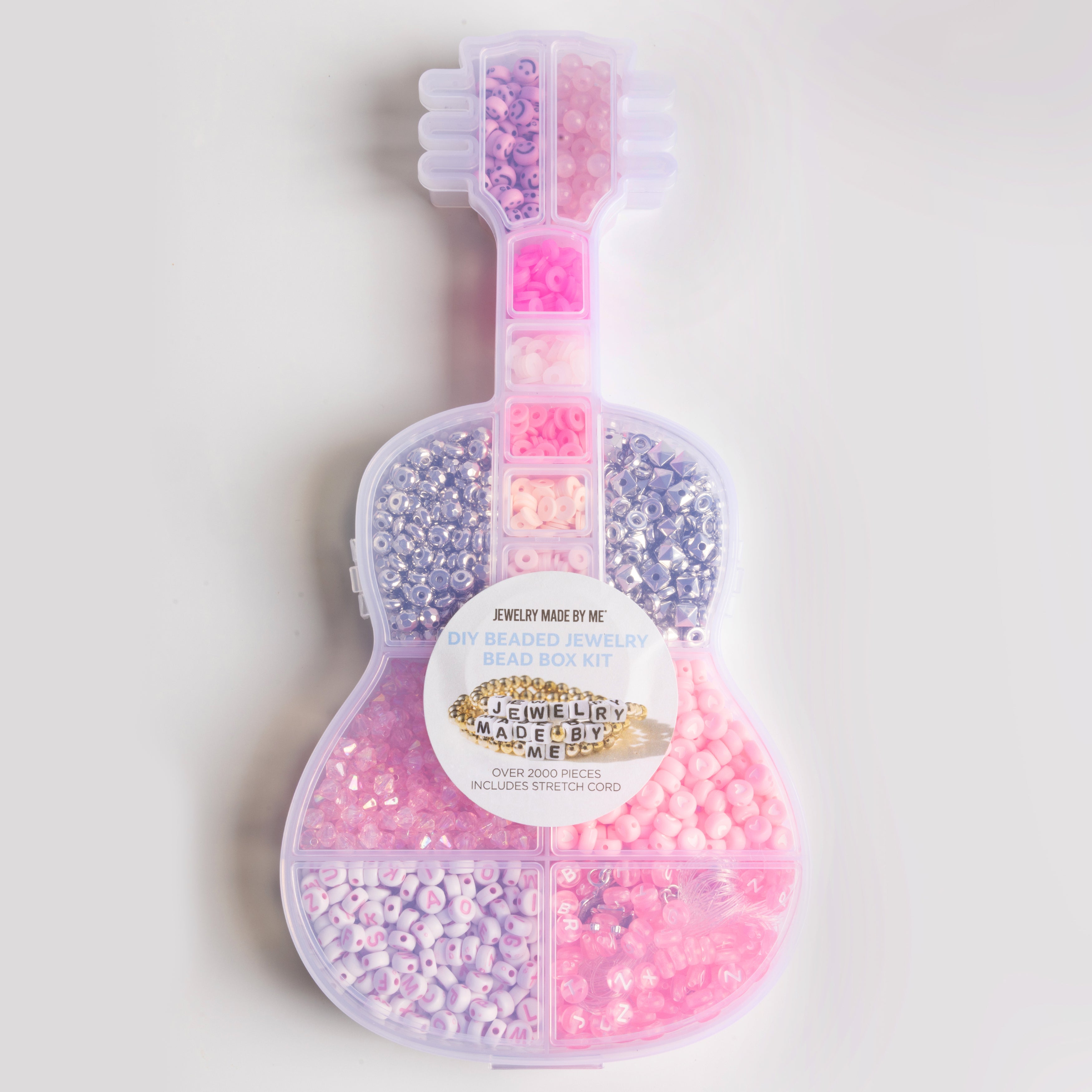 Rhinestone Cowgirl Bubble Gum Pink Letter Bead Guitar Shaped Bead Kit with Silver Western Charms DIY Kit