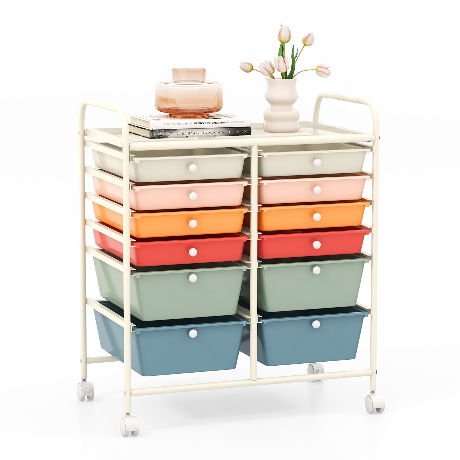 12 Storage Drawer Organizer Bins Rolling Cart