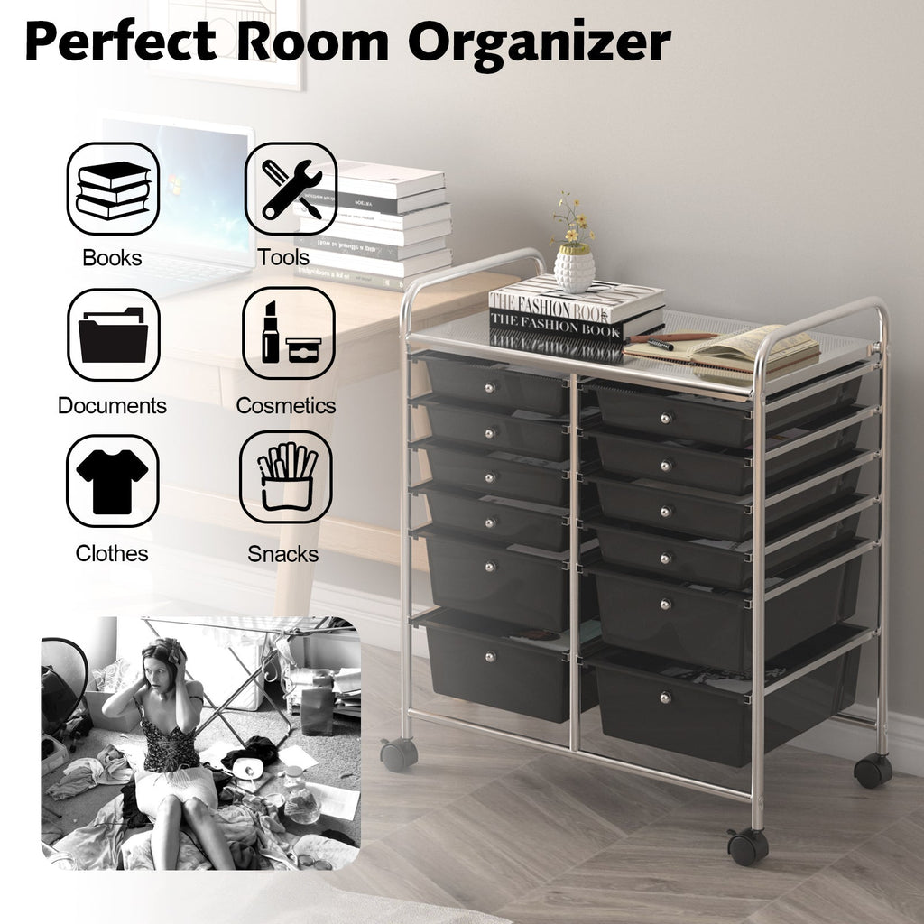 12 Storage Drawer Organizer Bins Rolling Cart