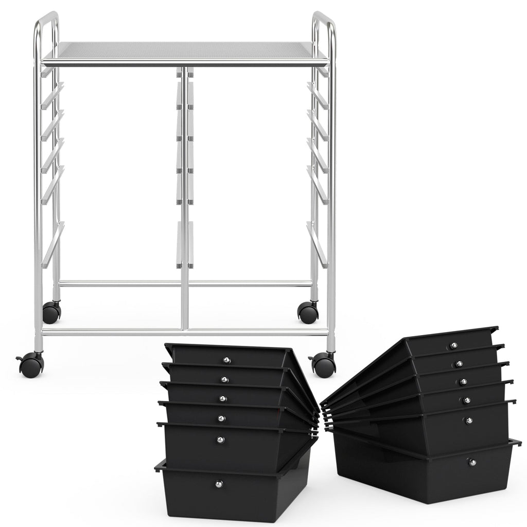 12 Drawers Rolling Cart Storage Scrapbook Paper Organizer Bins-Black