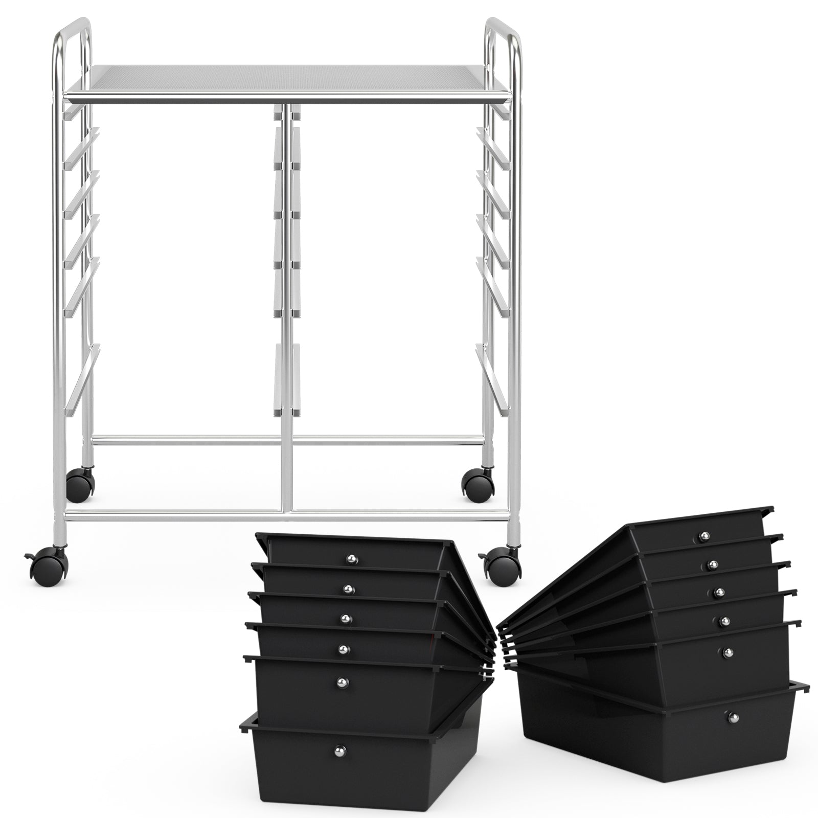 12 Drawers Rolling Cart Storage Scrapbook Paper Organizer Bins-Black