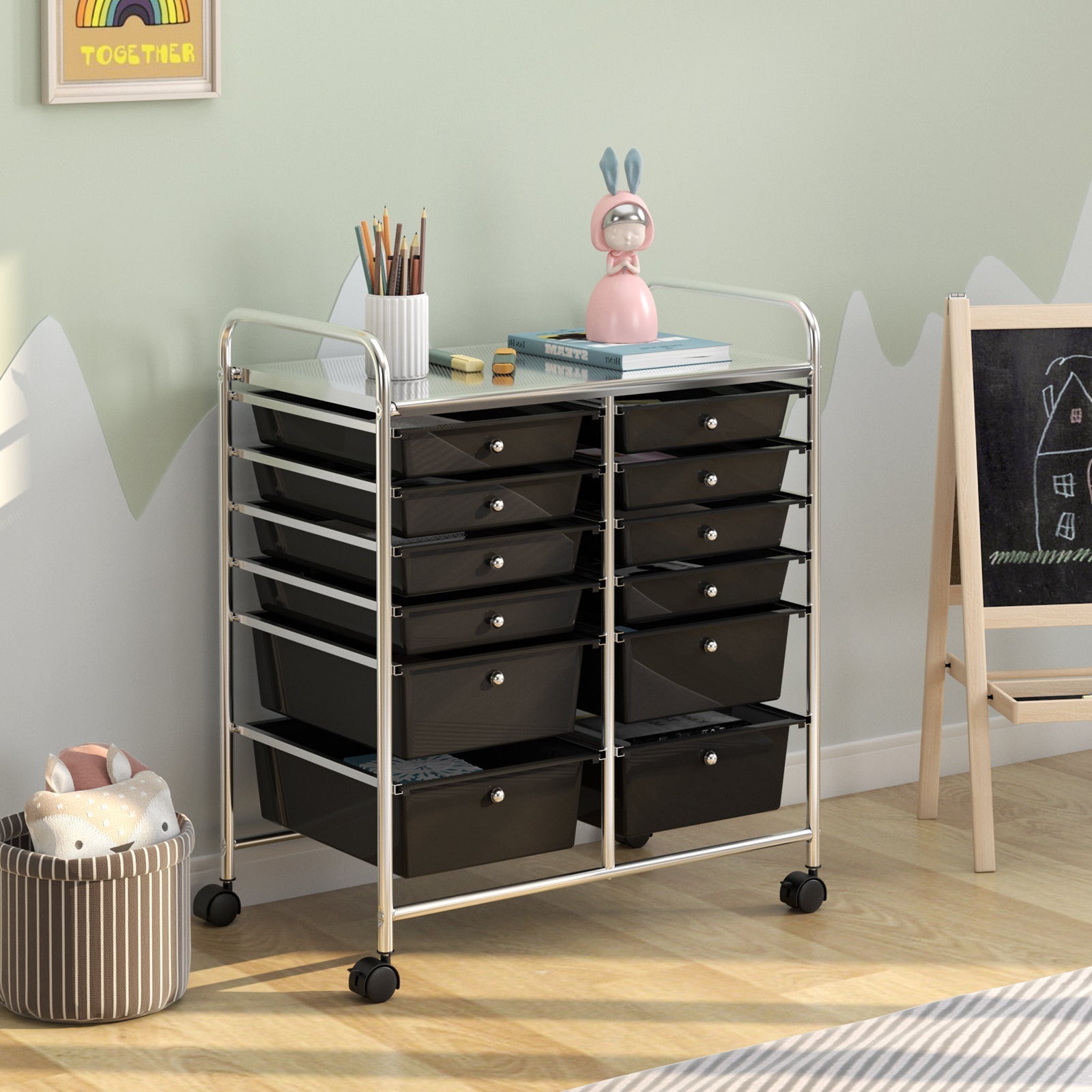 12 Storage Drawer Organizer Bins Rolling Cart