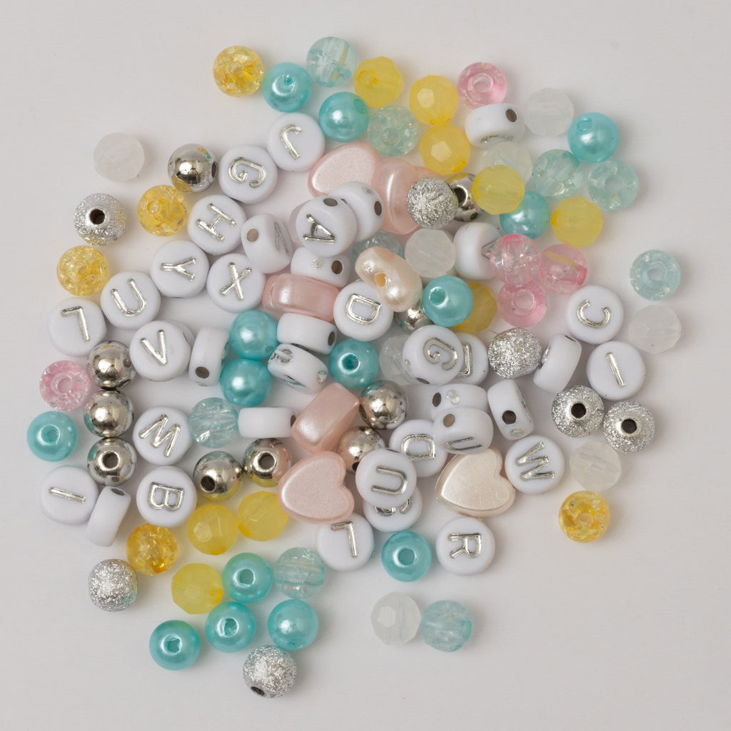 Evermore Metalic Silver and White Letter Bead DIY Stretch Bracelet Making Kit