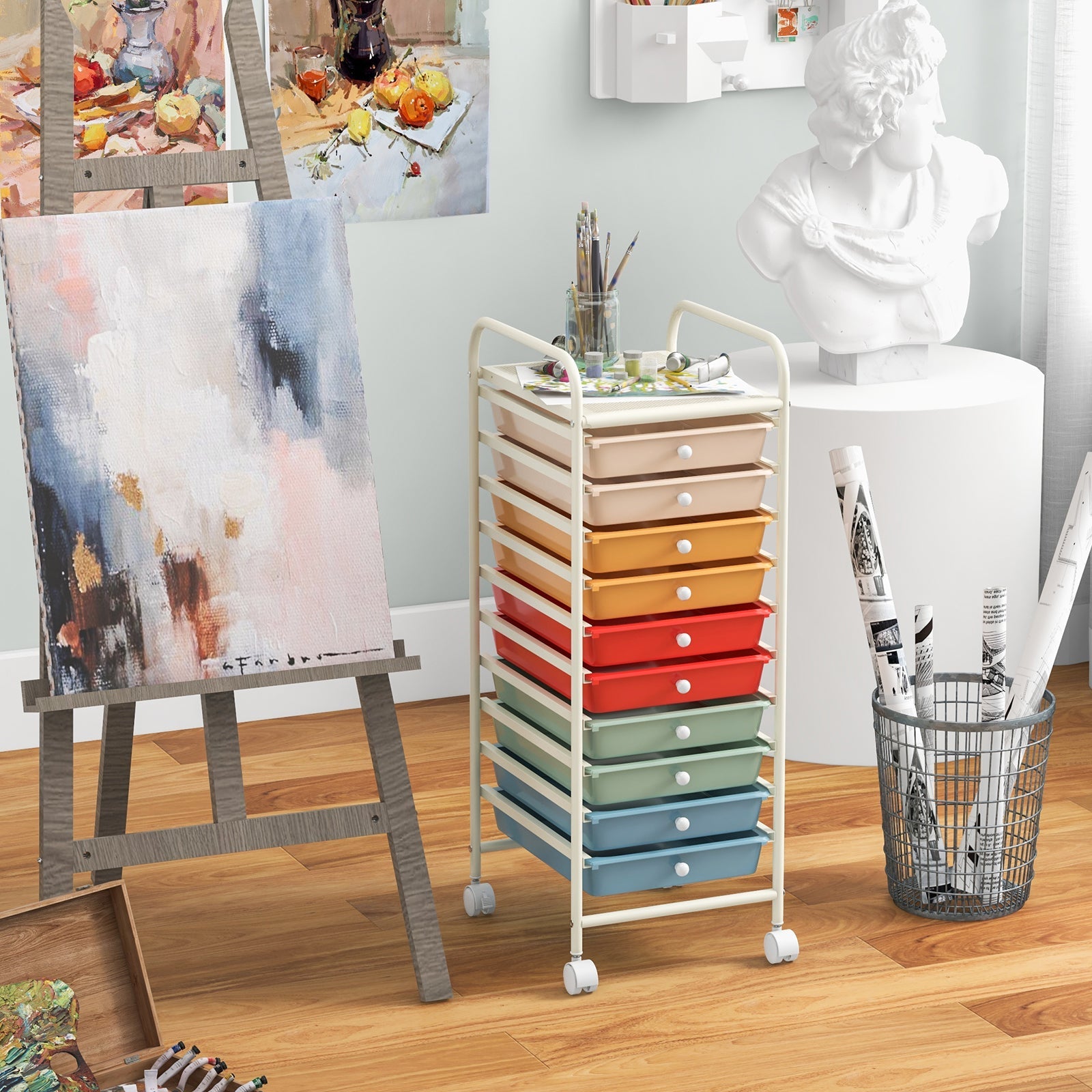 10 Drawer Rolling Storage Cart Organizer with 4 Universal Casters