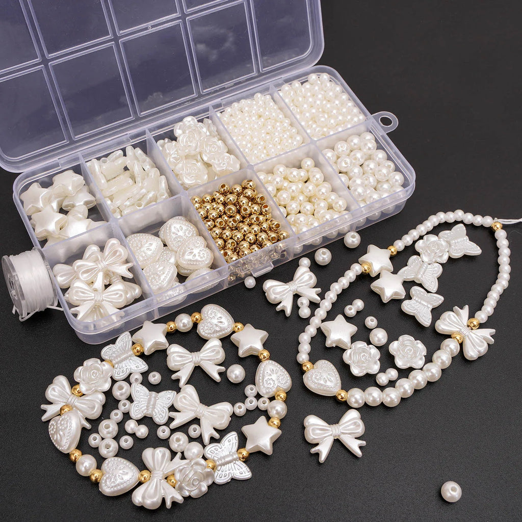 800pcs/box Faux Pearl Beading Kit For DIY Jewelry Making Loose Spacer Beads Bracelet Necklace Earring Accessories Craft Supplies