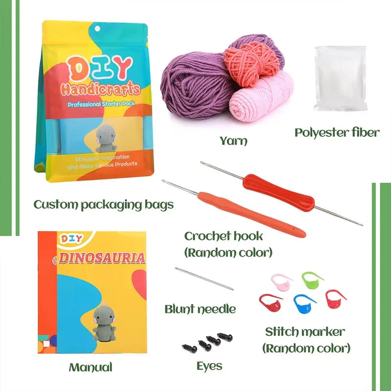 Dinosaur Crochet Kit Handmade Woven Doll DIY Knitting Set