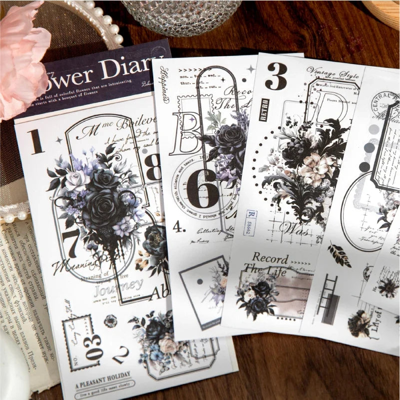 Journal GO 6pcs Vintage Flower Stickers | Fresh Plant Collage for Scrapbooking