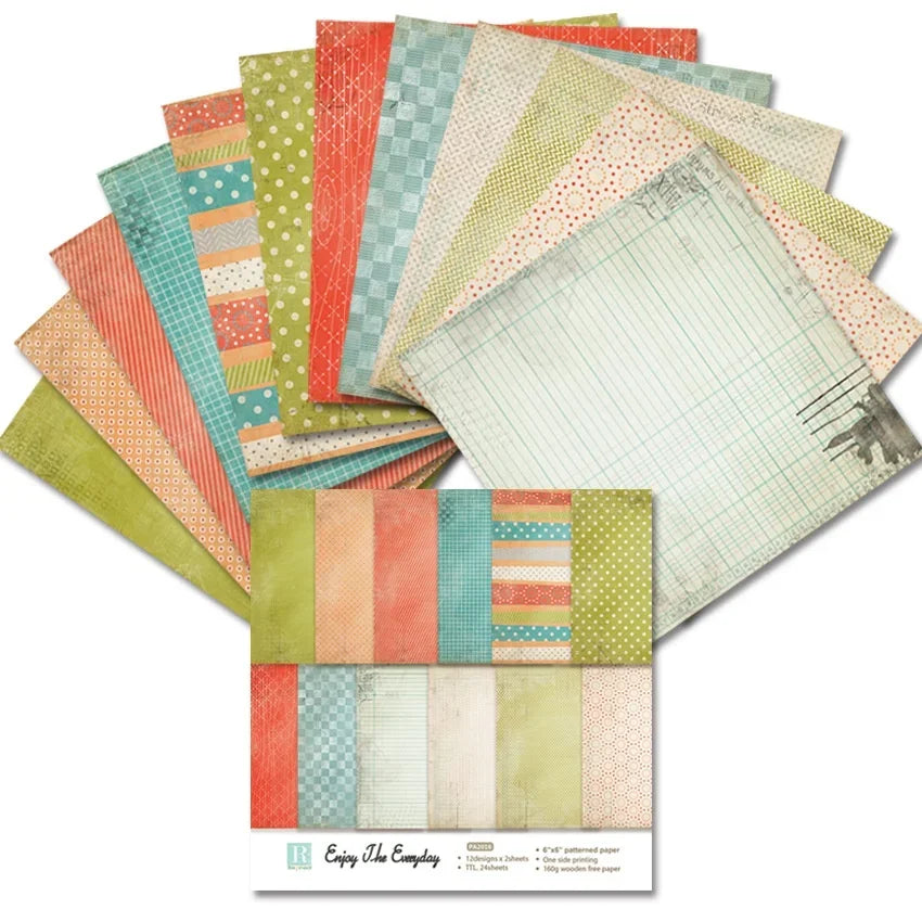 24 Sheets Craft Paper Pads for Scrapbooking | Double-Sided Background Paper Set