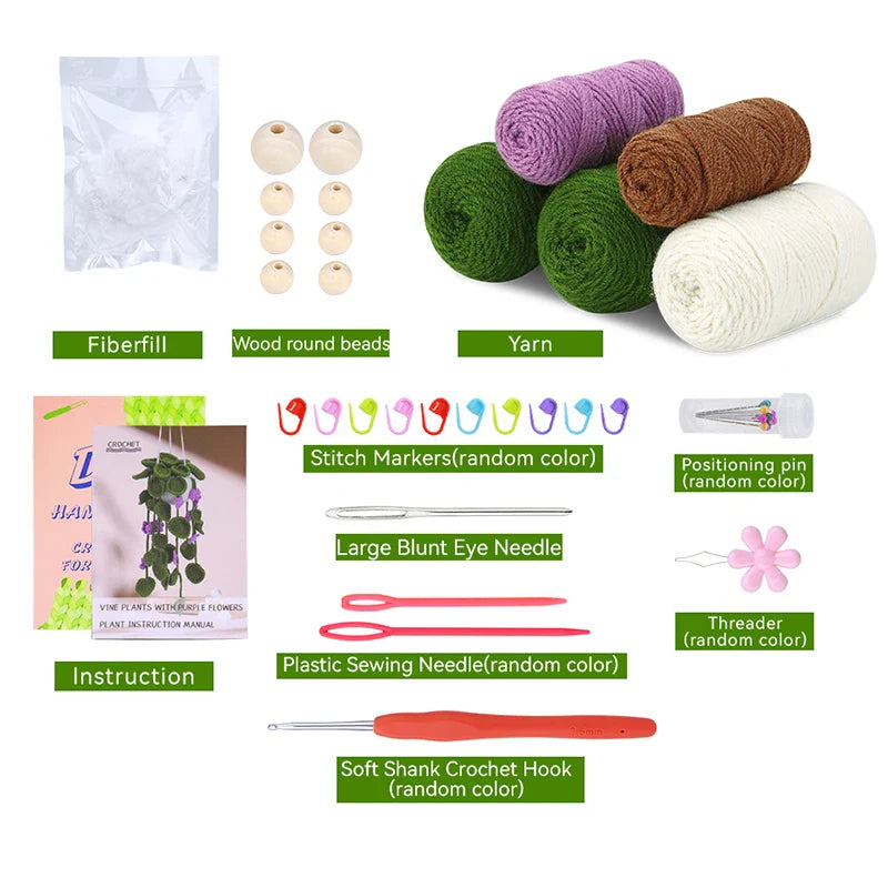 Crochet Hanging Plant Kit Easy DIY Yarn Knitting Tools