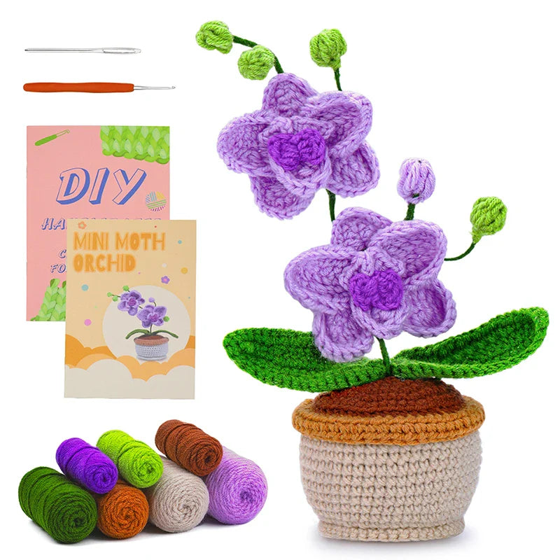 Moth Orchid Crochet Kit Beginner Yarn Hook Needles DIY