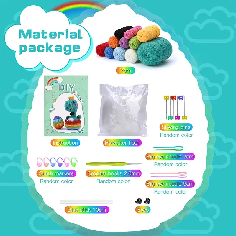 Dinosaur Crochet Kit Handmade Woven Doll DIY Knitting Set