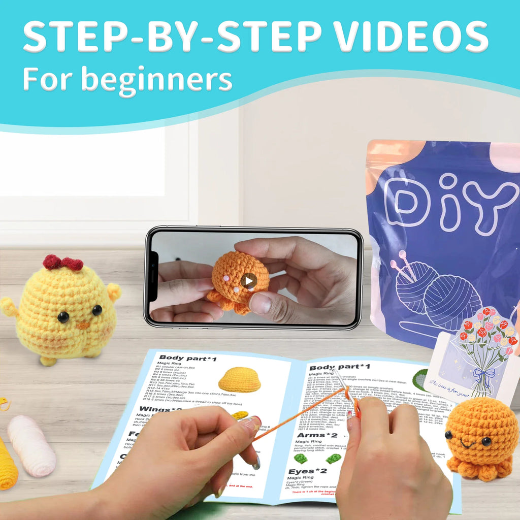 Animal Crochet Kit Beginner Starter Set DIY Knitting Supplies