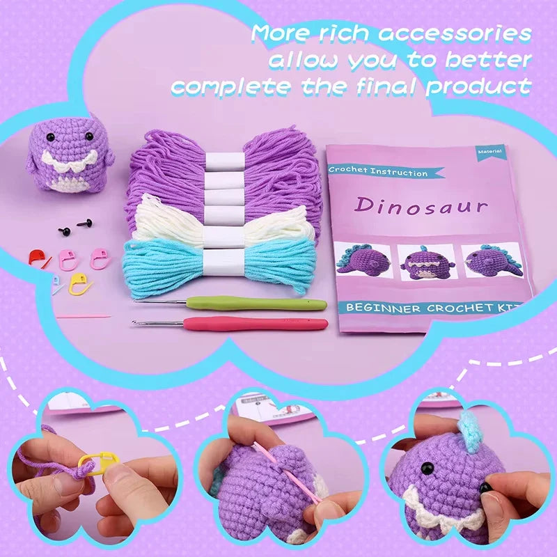 Dinosaur Crochet Kit Handmade Woven Doll DIY Knitting Set
