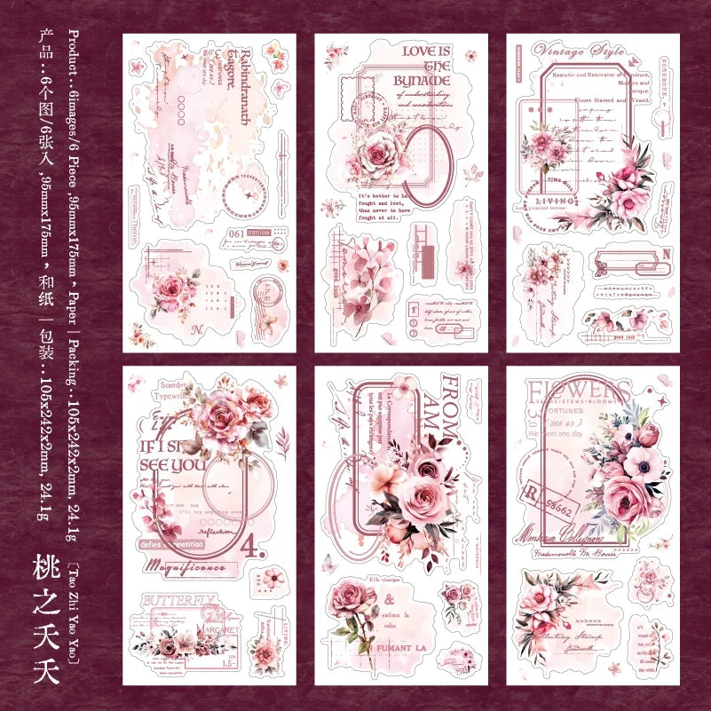 Journal GO 6pcs Vintage Flower Stickers | Fresh Plant Collage for Scrapbooking