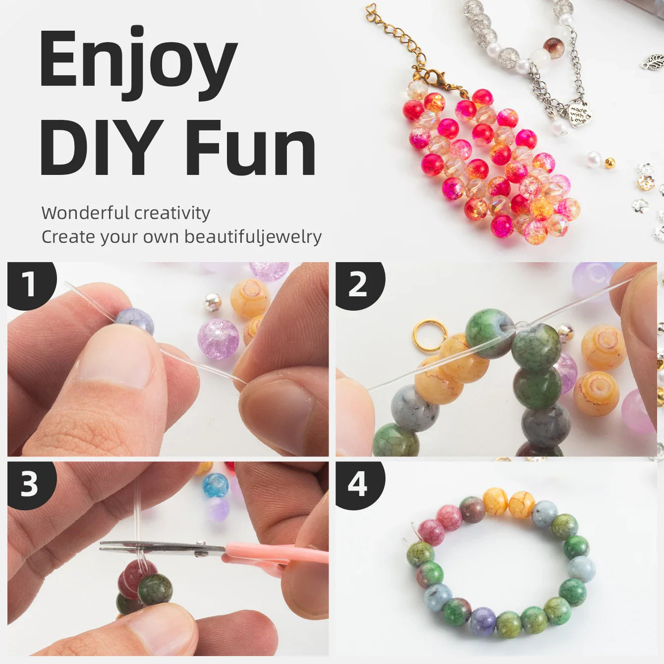 Glass Beads Bracelet Kit 28 Colors Crystal Gemstone DIY