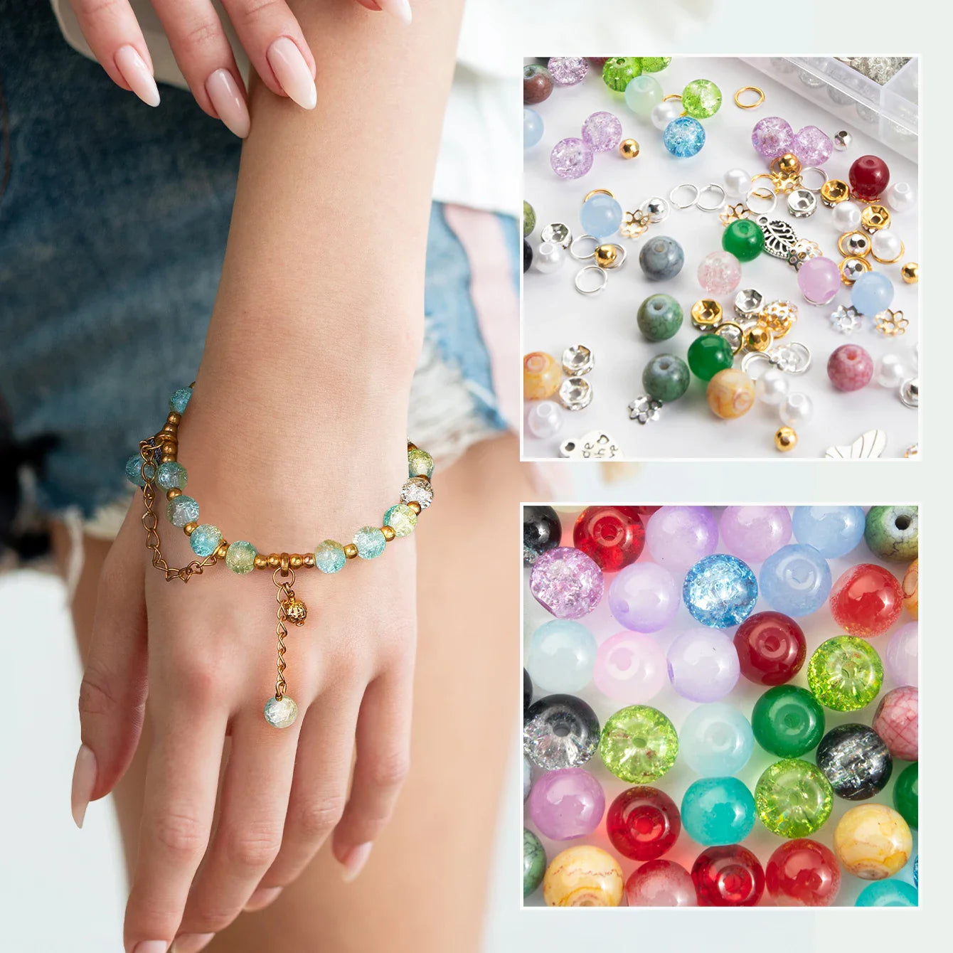 Glass Beads Bracelet Kit 28 Colors Crystal Gemstone DIY
